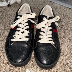 Gucci Black Sneakers with Red and Green Stripes